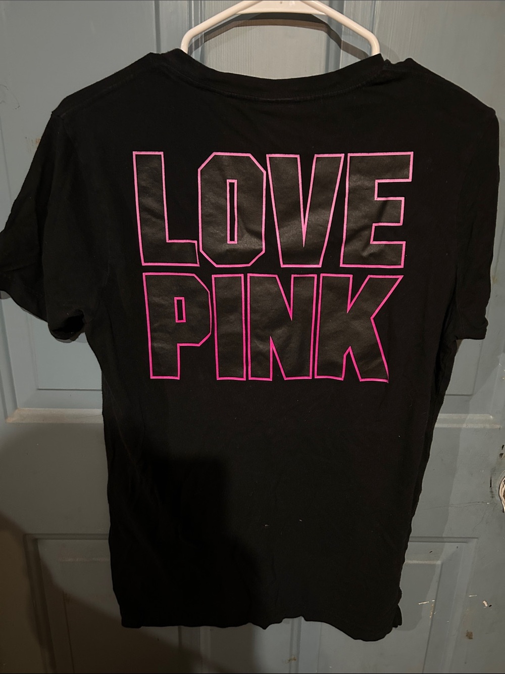 PINK Victoria's Secret Black Tee with Hot Pink LOVE PINK Graphic
